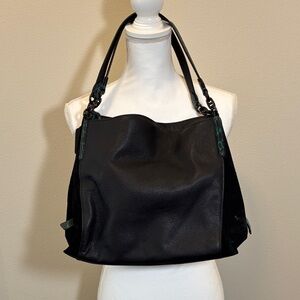 Coach Black Leather Shoulder Bag with Green Trim Accents